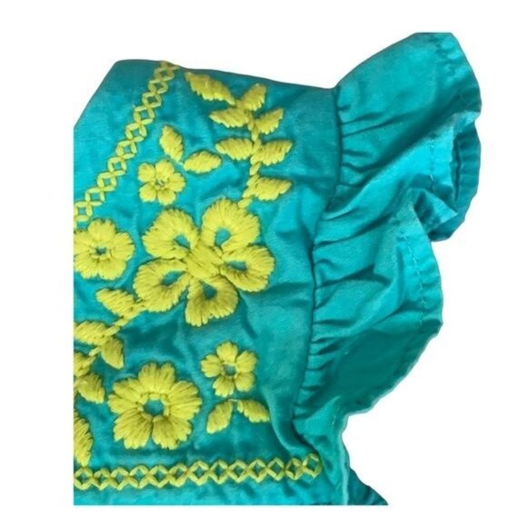 Carters Baby Girls Dress Set 6M Blue Embroidered Ruffle Cottagecore Outfit - Picture 3 of 8